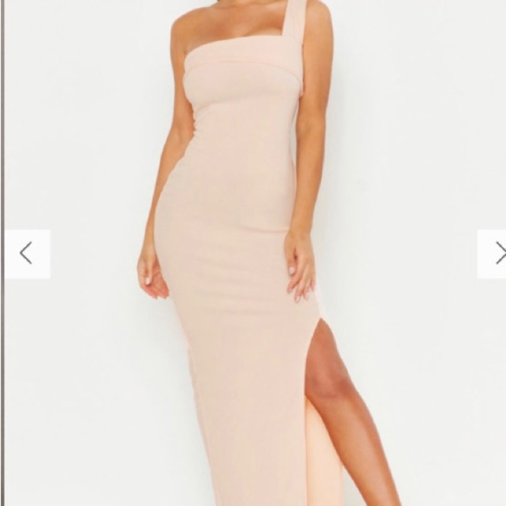 one shouldered pink maxi dress